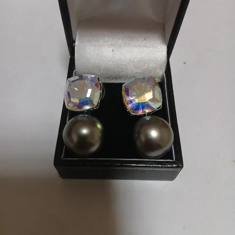 BUTLER & WILSON SQUARE CRYSTAL AND FAUX PEARL EARRINGS