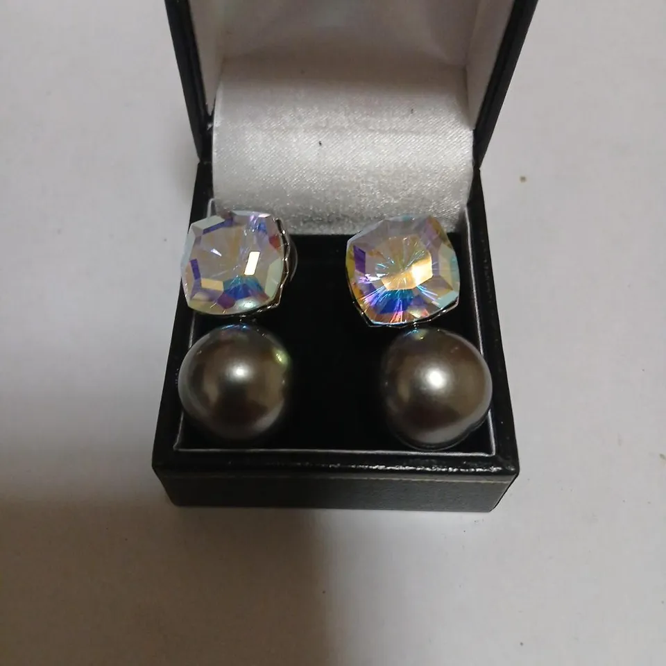 BUTLER & WILSON SQUARE CRYSTAL AND FAUX PEARL EARRINGS