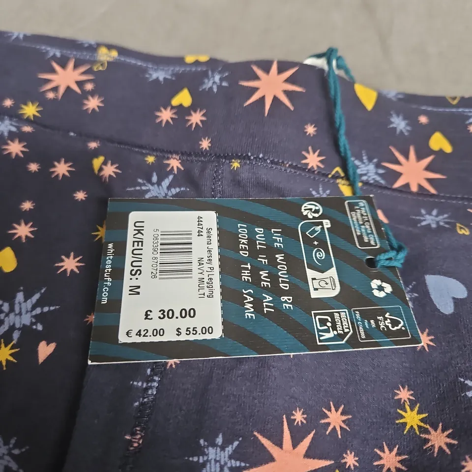 WHITE STUFF NAVY STAR & HEART PRINT TROUSERS – WOMEN'S MEDIUM