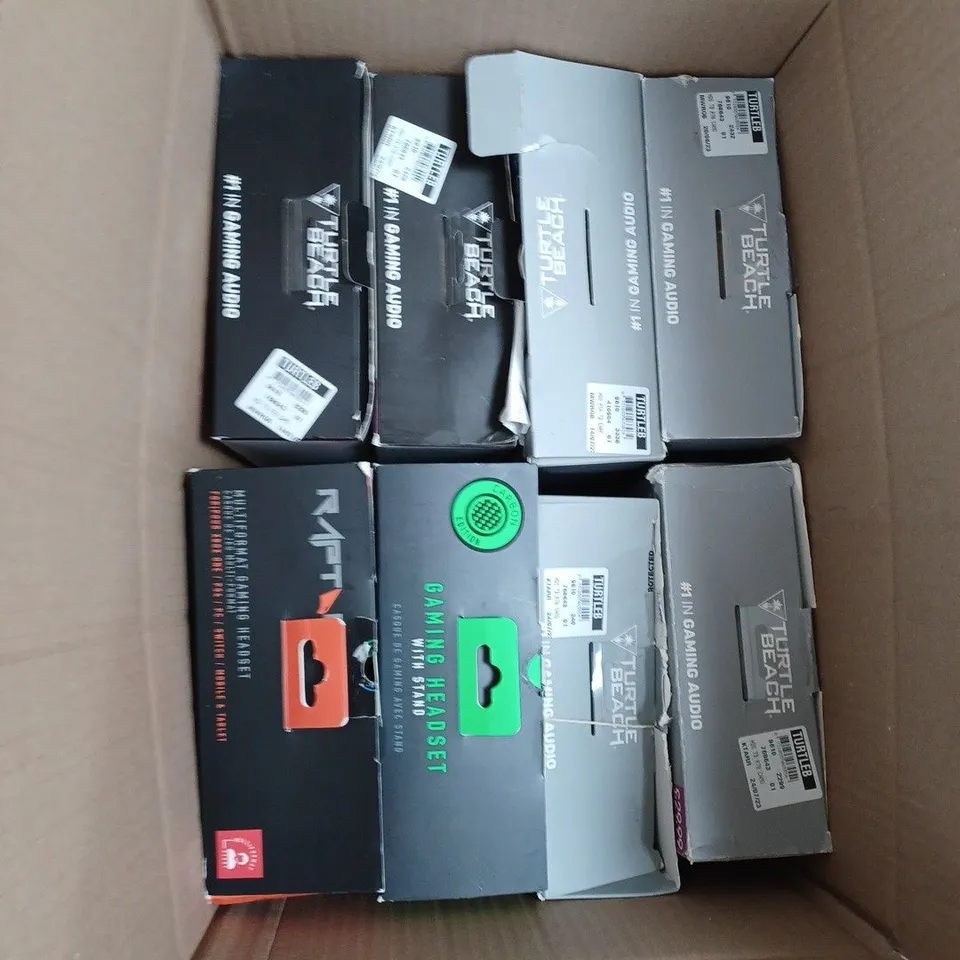 BOX OF APPROXIMATELY 8 GAMING HEADSETS 
