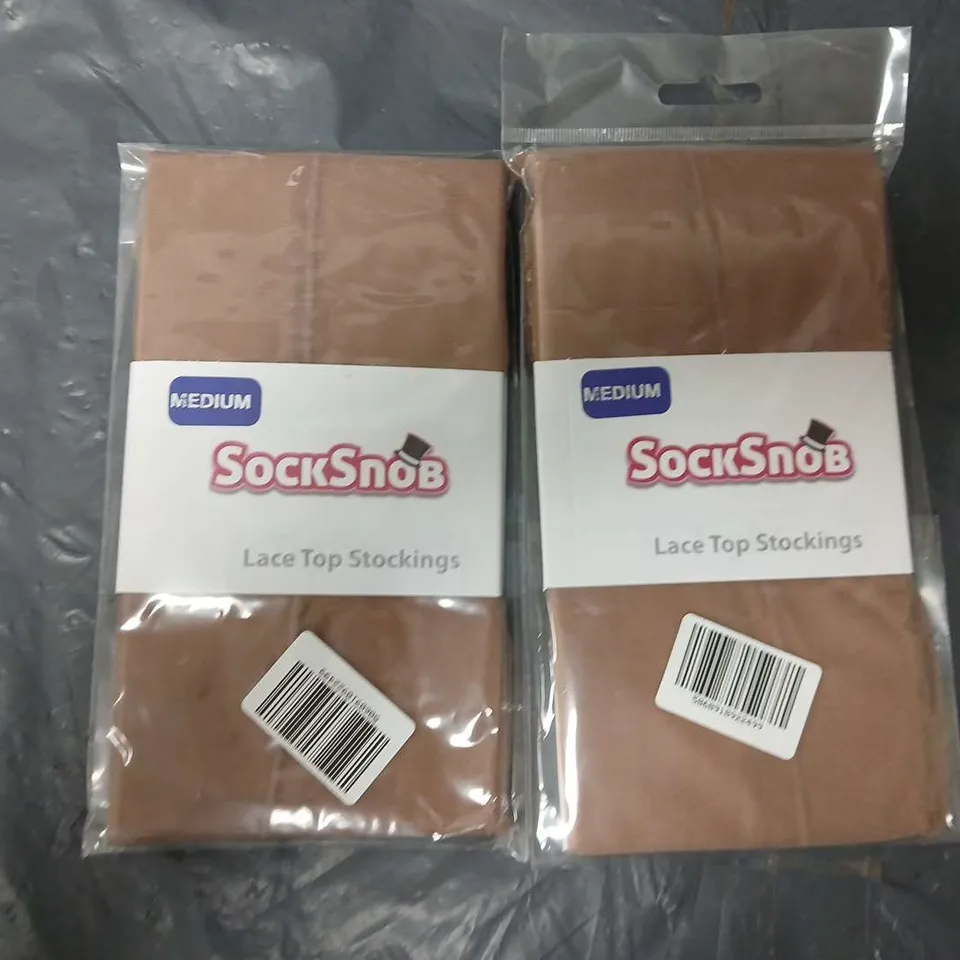 APPROXIMATELY 80 PACKS OF SOCK SNOB LACE TOP STOCKINGS IN NATURAL - MEDIUM