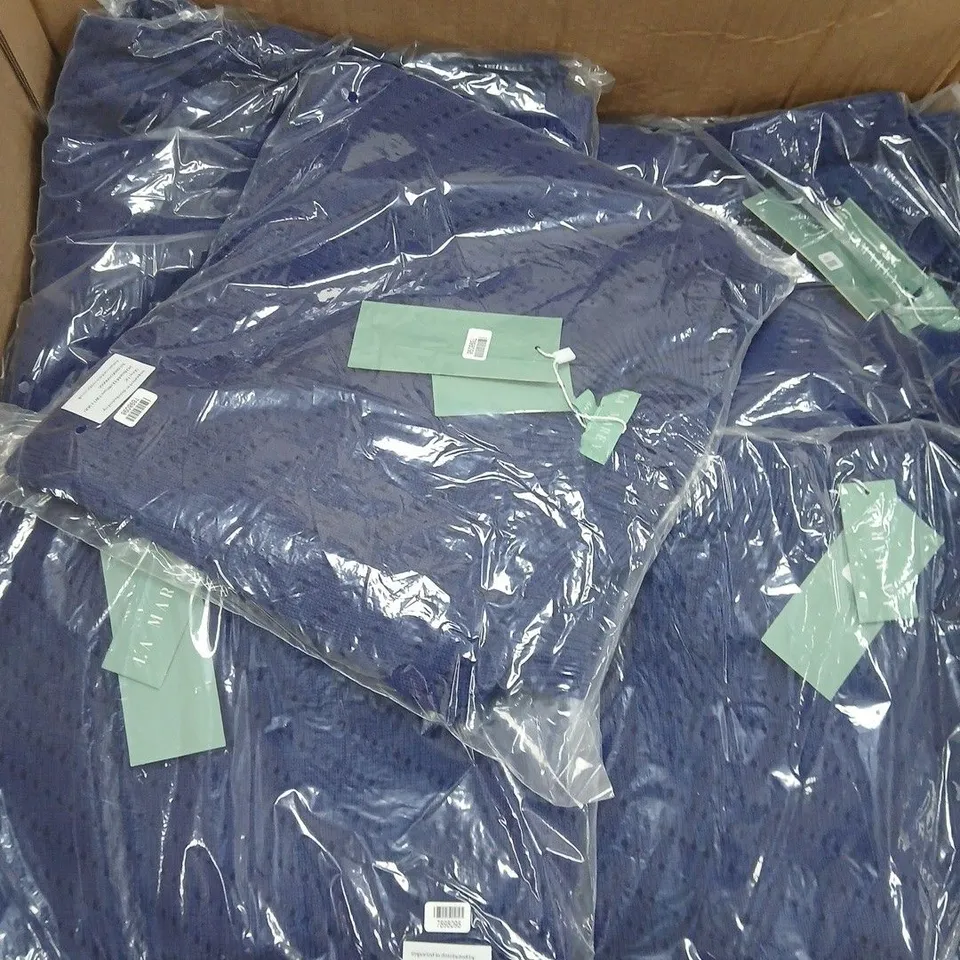 BOX OF APPROXIMATELY 30 LA MAREY KNITTED JUMPERS DARK BLUE SIZES MAY VARY