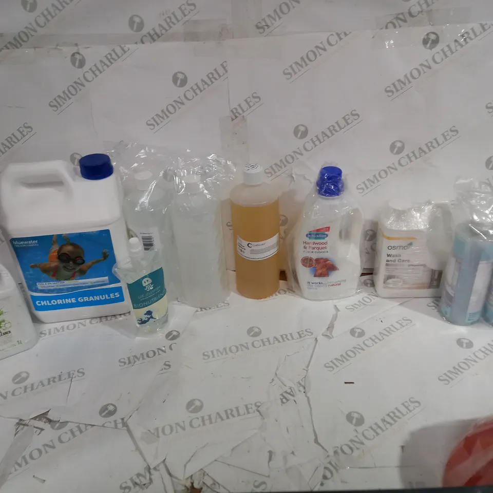 APPROXIMATELY 8 HOUSEHOLD ITEMS TO INCUDE CHLORINE GRANULES, OUD WOOD FRAGRANCE OIL, AND UK JELLYFISH BIONUTRIENTS ETC.