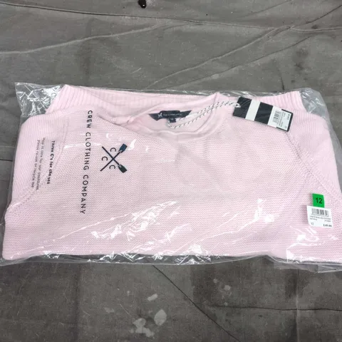 BAGGED CREW CLOTHING COMPANY LAURIE TEXTURED ROLL EDGE COTTON JUMPER IN PINK - SIZE 12