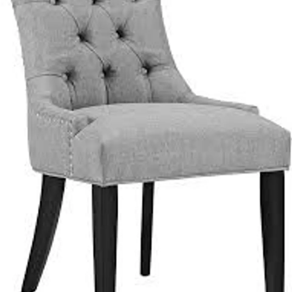 BOXED REGENT LIGHT GREY FABRIC BUTTON BACK DINING CHAIRS (OAK LEG)