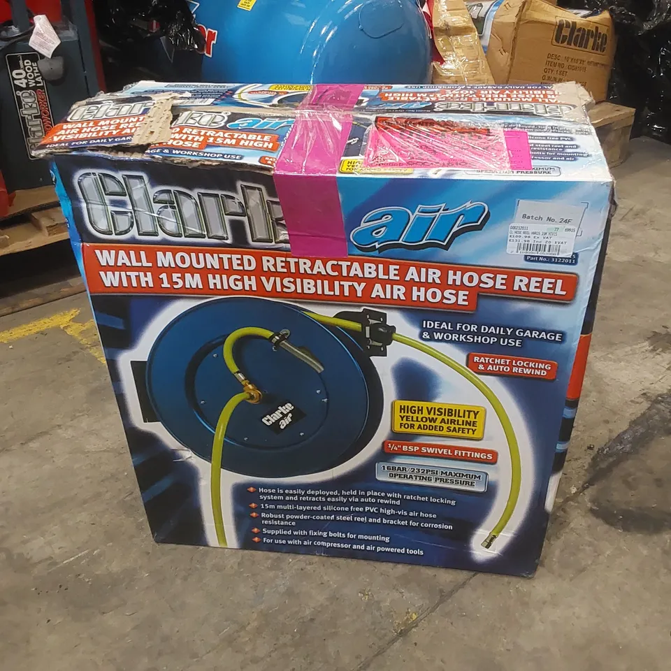 BOXED CLARKE CAR8MC 8M RETRACTABLE AIR HOSE REEL