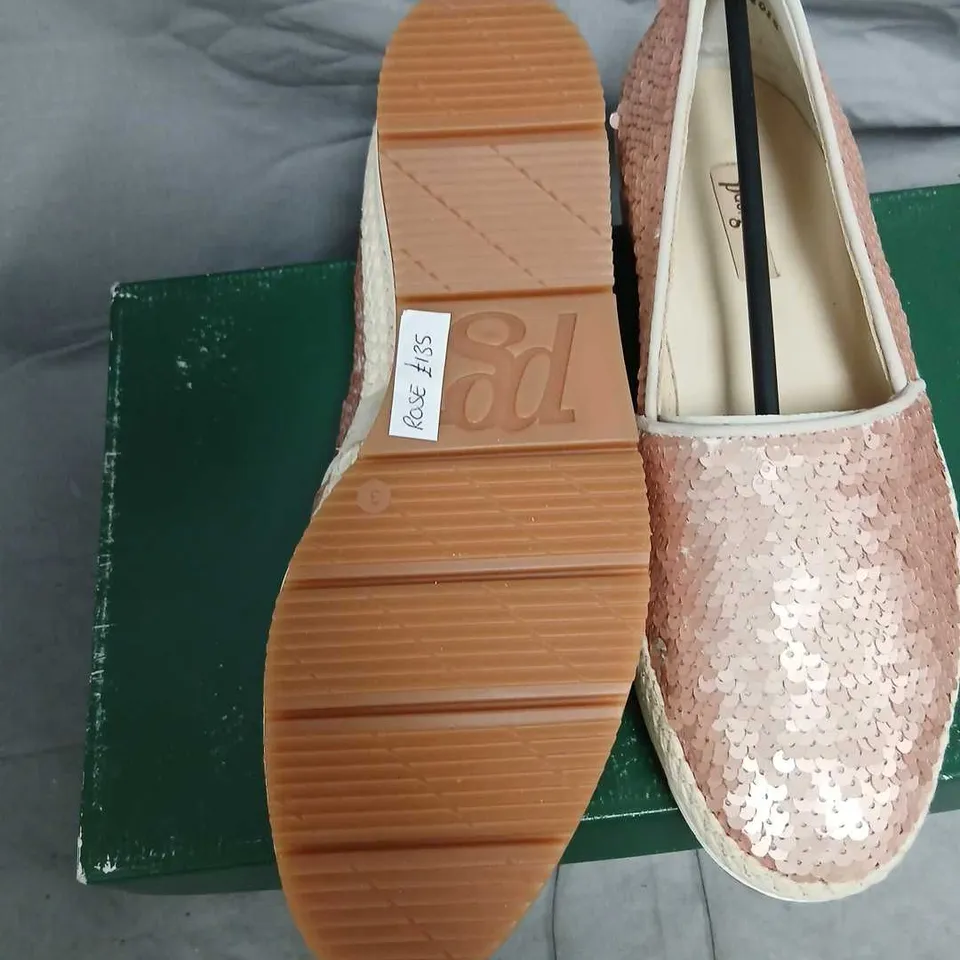 PAUL GREEN ROSE GOLD SEQUIN ESPADRILLE SLIP-ON SHOES – UK 3