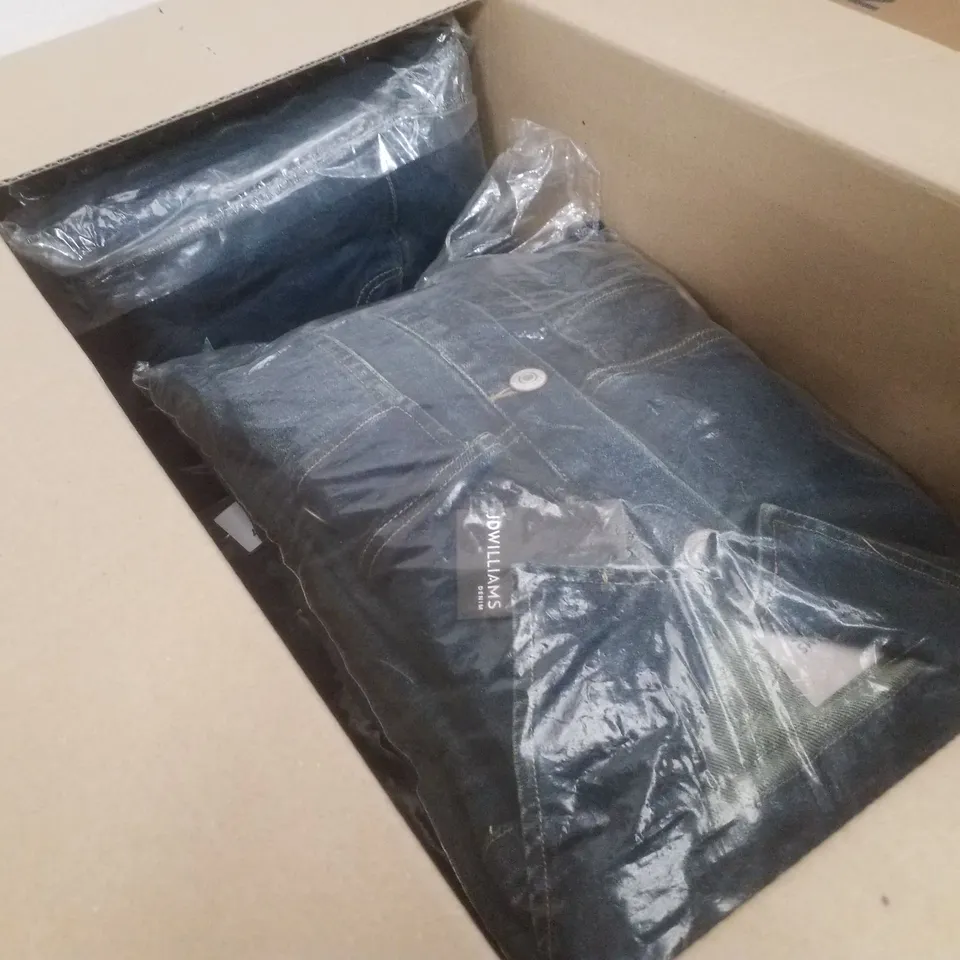 BOX CONTAINING APPROXIMATELY 6 BRAND NEW J D WILLIAMS INDIGO DENIM JUMPSUITS - SIZE 22