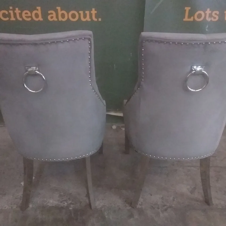 SET OF 2 IMPERIAL GREY VELVET BUTTON BACK DINING CHAIRS (CHROME LEGS)