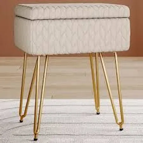 BOXED LIVING AND HOME CREAM RECTANGLE UPHOLSTERED OTTOMAN VANITY STOOL WITH STORAGE (1 BOX)