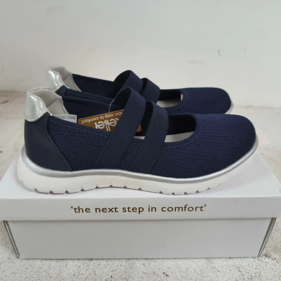 BOXED PAIR OF DR.KELLER ANITA NAVY SLIP-ON SHOES – UK 4