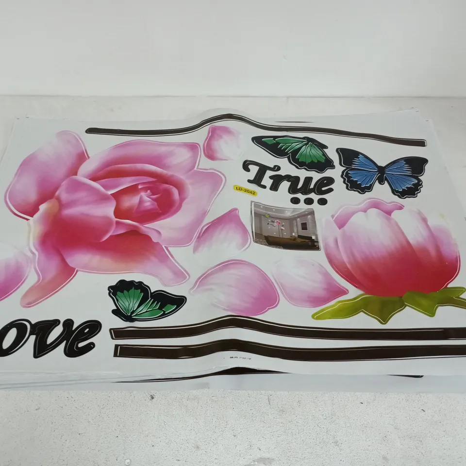 APPROXIMATELY 50 DECORATIVE STICKER MAT WITH PINK ROSES AND BUTTERFLIES.