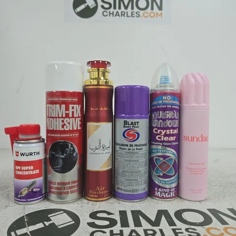 APPROXIMATELY 10 ASSORTED ITEMS INCLUDING SUNDAE WHIPPED SHOWER FOAM, INVISIBLE WINDOWS FOAMING GLASS CLEANER AND BLAST AIR FRESHENER