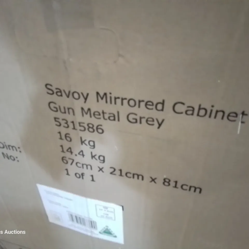 BOXED SAVOY MIRRORED CABINET GUN METAL GREY