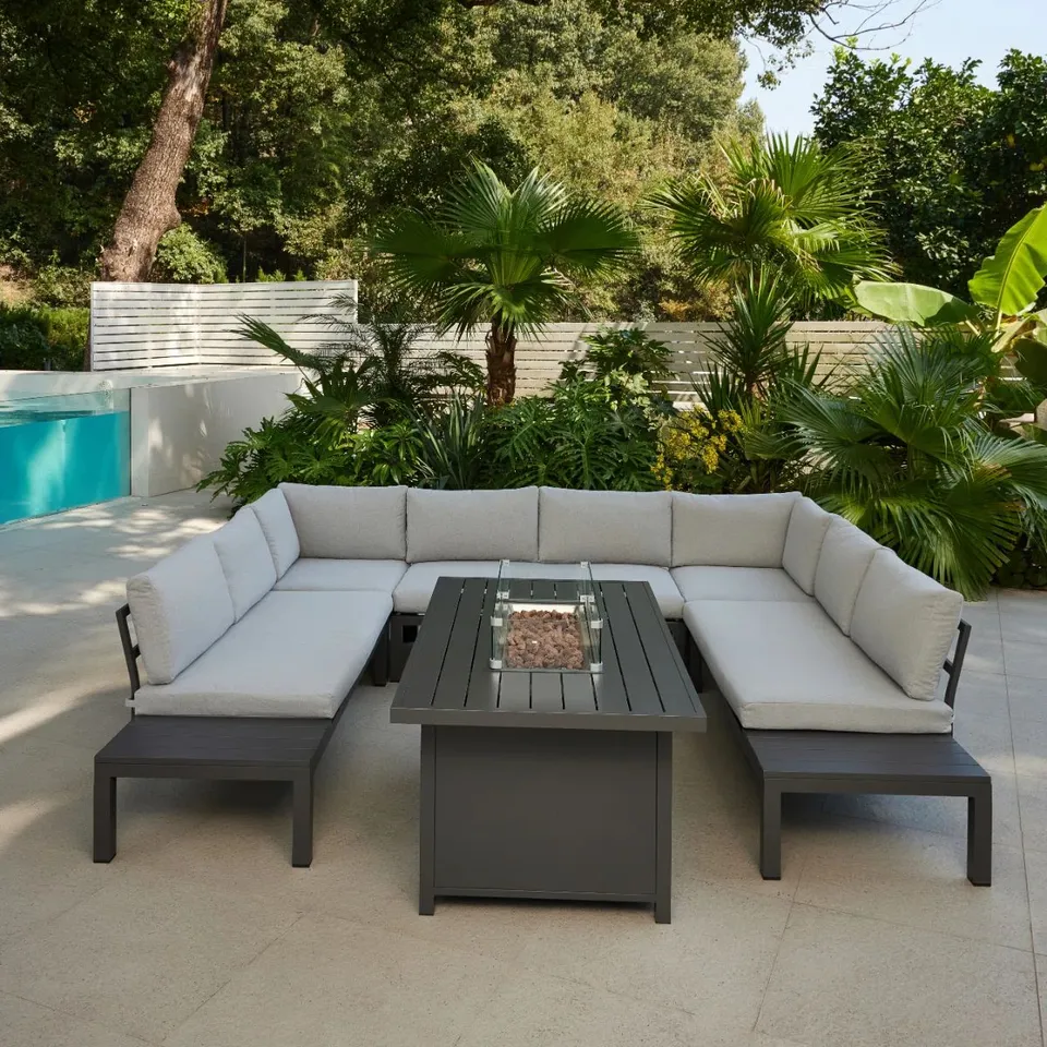 BOXED ALMAROSA 8-PERSON GARDEN LOUNGE SET AND FIREPIT [3 BOXES]