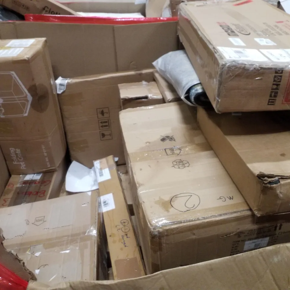 PALLET CONTAINING ASSORTED PRODUCTS INCLUDING 6FT BIRD OF PARADISE, MOSQUITO NET, ELLIPTICAL PEDAL EXERCISER & BED RAIL GUARD