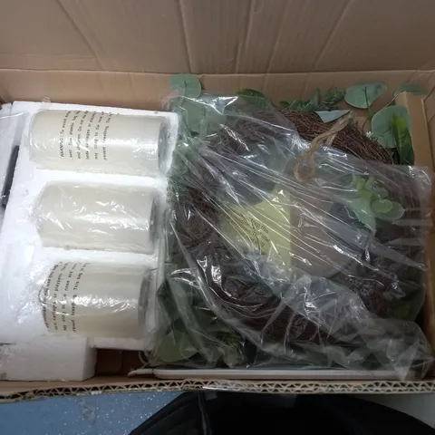 HOME REFLECTIONS 3 IN 1 FLAMELESS CANDLE WITH WREATH SET - SAGE 