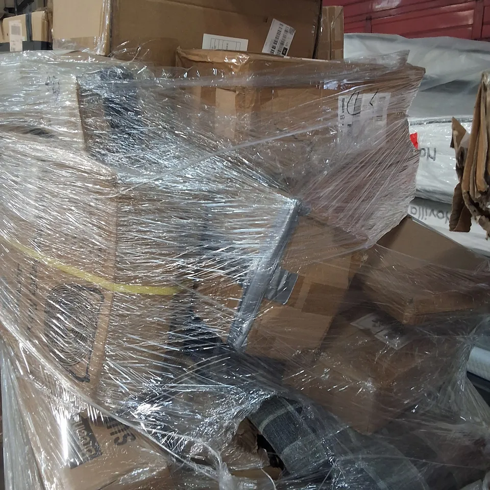 PALLET OF ASSORTED ITEMS TO INCLUDE 10" FAN, BREEINS SUN UMBRELLA AND VACUUM CLEANER