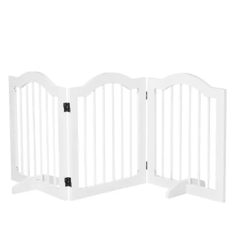 BOXED PAWHUT 3 PANELS DOG GATE W/ SUPPORT FEET FENCE SAFETY BARRIER FREESTANDING WOOD WHITE (1 BOX)
