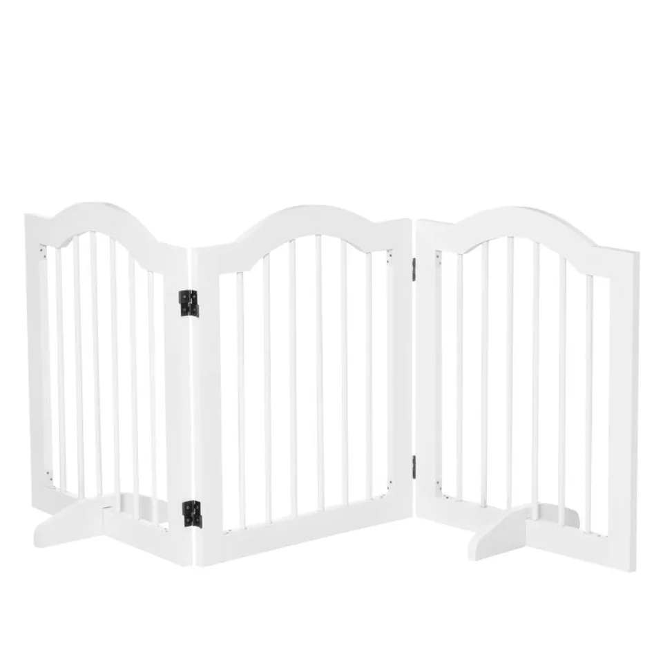 BOXED PAWHUT 3 PANELS DOG GATE W/ SUPPORT FEET FENCE SAFETY BARRIER FREESTANDING WOOD WHITE (1 BOX)