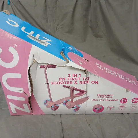 BOXED ZINC 3IN1 MY FIRST TRI SCOOTER & RIDE ON IN PINK