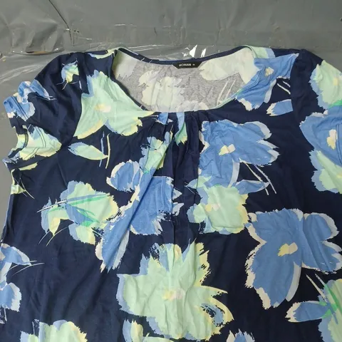 LADIES ROMAN TOP - BLUE FLORAL PRINT - SIZE 18