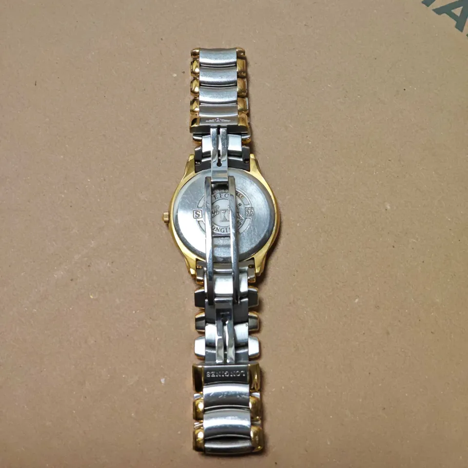 LONGINES ALL STAINLESS STEEL GOLD TONE WATCH WITH WHITE DIAL