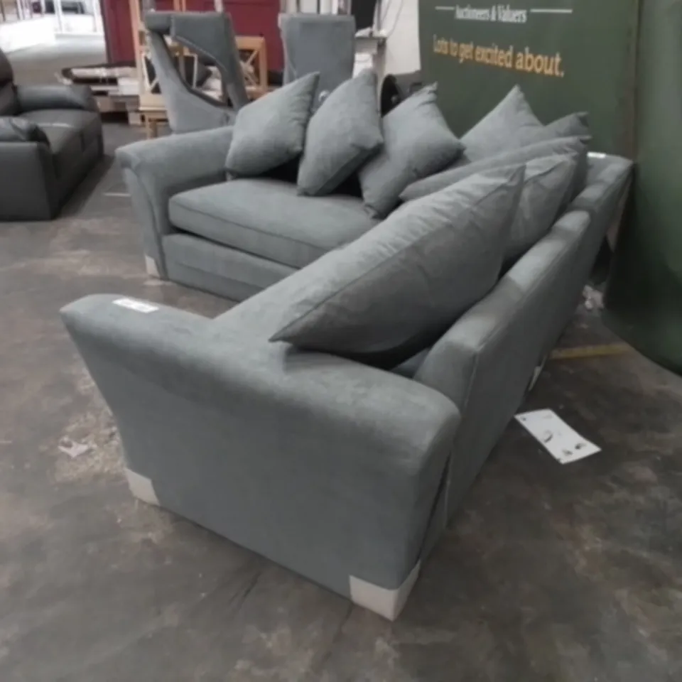 DESIGNER GREY FABRIC CORNER SOFA WITH SCATTER BACK CUSHIONS 