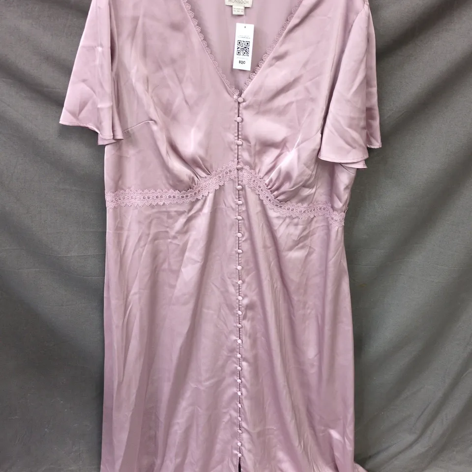 MONSOON PINK SATIN NIGHTDRESS WITH LACE TRIM, UK 22 (EU 50, US 18)