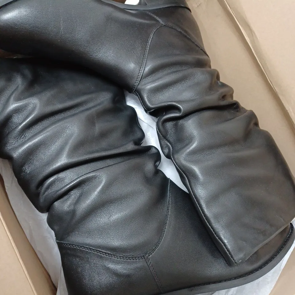 BOXED DUNE LEATHER RUCHED CALF BOOTS, BLACK - SIZE 5