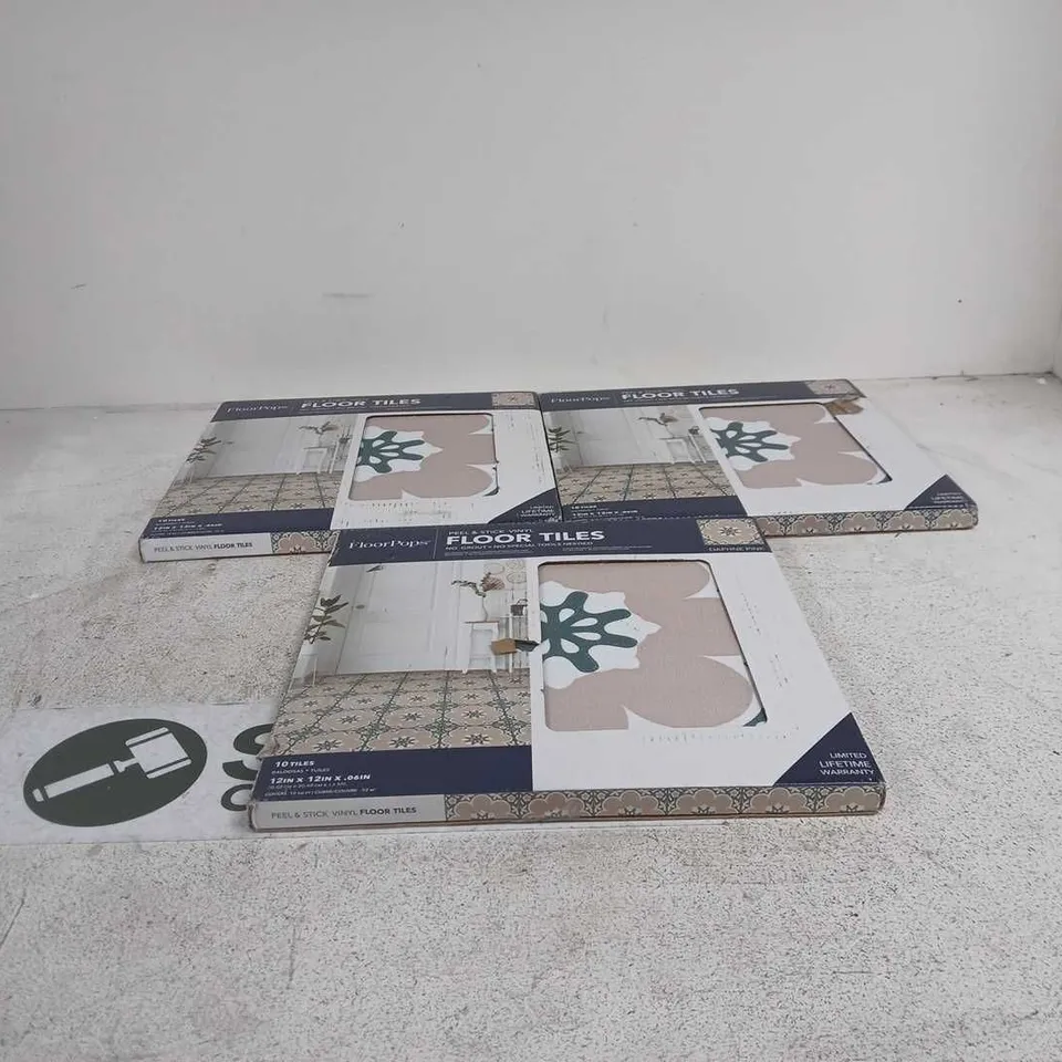 3 X SET OF 10 FLOORPOPS PEEL AND STICK VINYL FLOOR TILES DAPHNE PINK 12 X 12 X .06IN