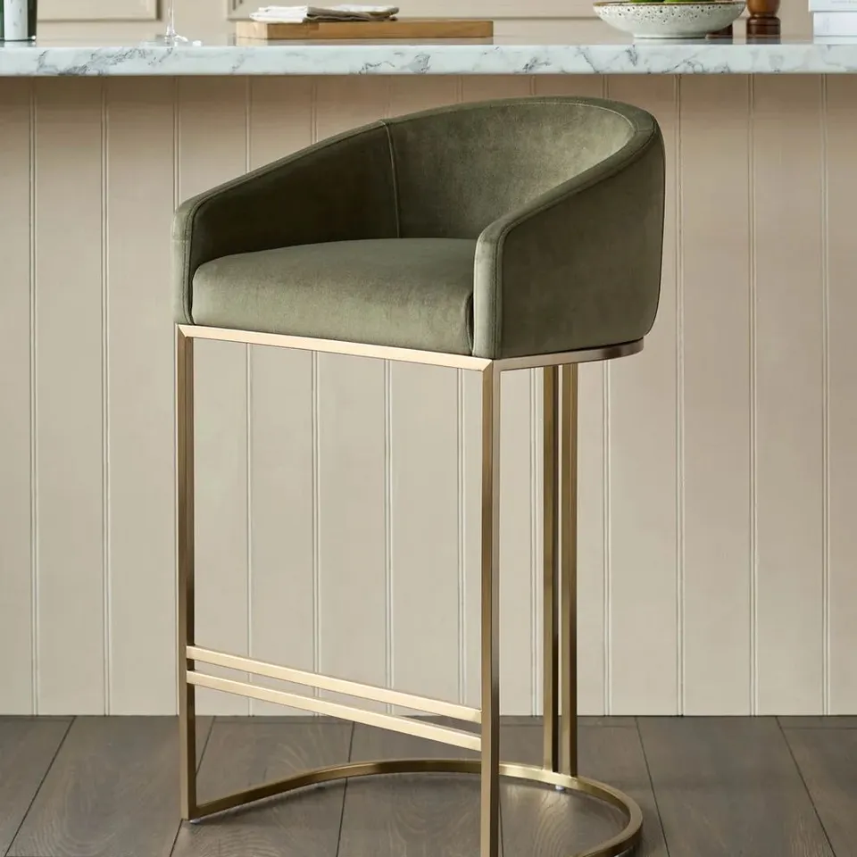 BOXED DANETTI DAKOTA OLIVE GREEN VELVET BAR STOOL