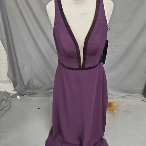 SORELLA VITA VELVET TRIM OCCASION DRESS IN AUBERGINE SIZE 14