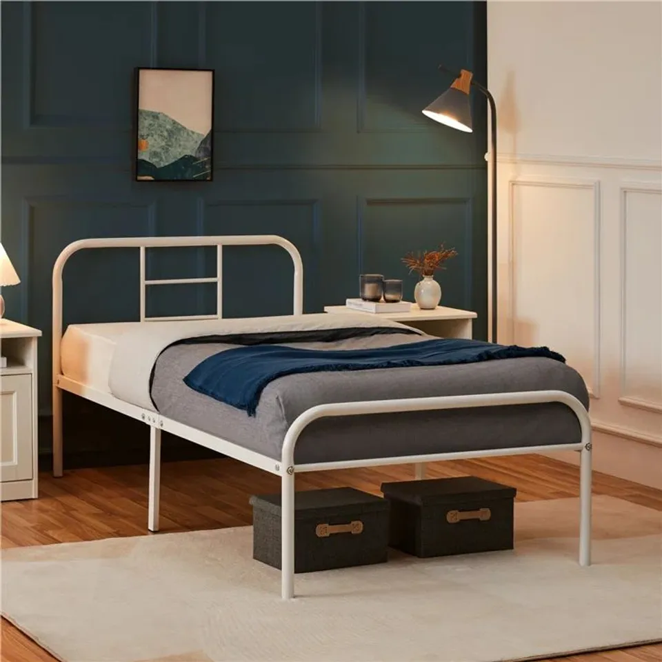 BOXED DESIGNER BYRAM SINGLE BED FRAME WHITE