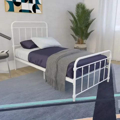 BOXED LONDON SINGLE METAL BED - WHITE (1 BOX)
