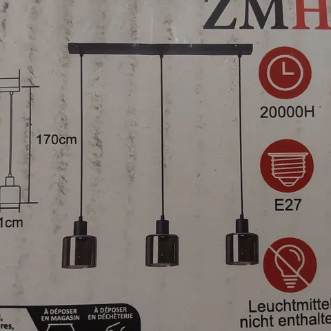 BOXED PENDANT LIGHT 3-LIGHTS E27 GLASS BLACK