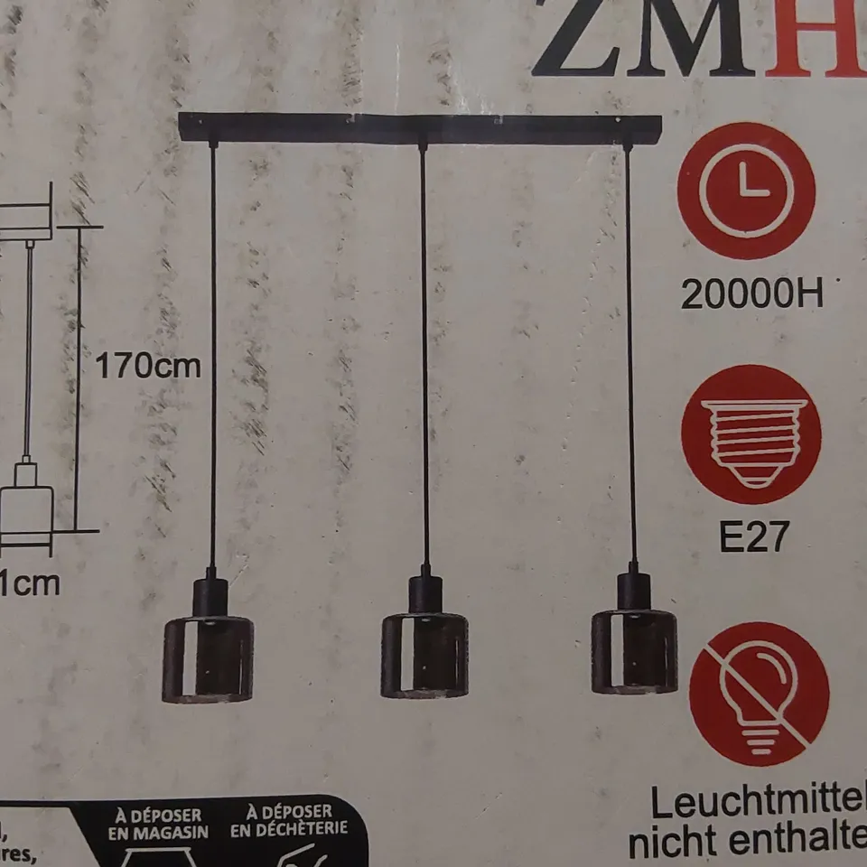 BOXED PENDANT LIGHT 3-LIGHTS E27 GLASS BLACK