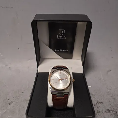 ERNEST FERDINAND WATCH β DAY DATE CALENDAR DIAL β LEATHER STRAP β 3ATM WATER RESISTANT - GIFT BOX