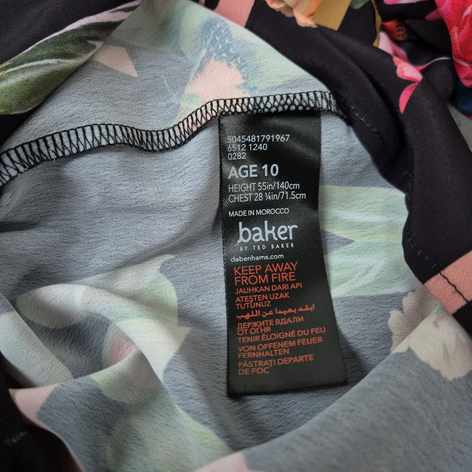 GIRLS' FLORAL PRINT DRESS, AGE 10, BLACK WITH LETTER MOTIFS –TED BAKER 