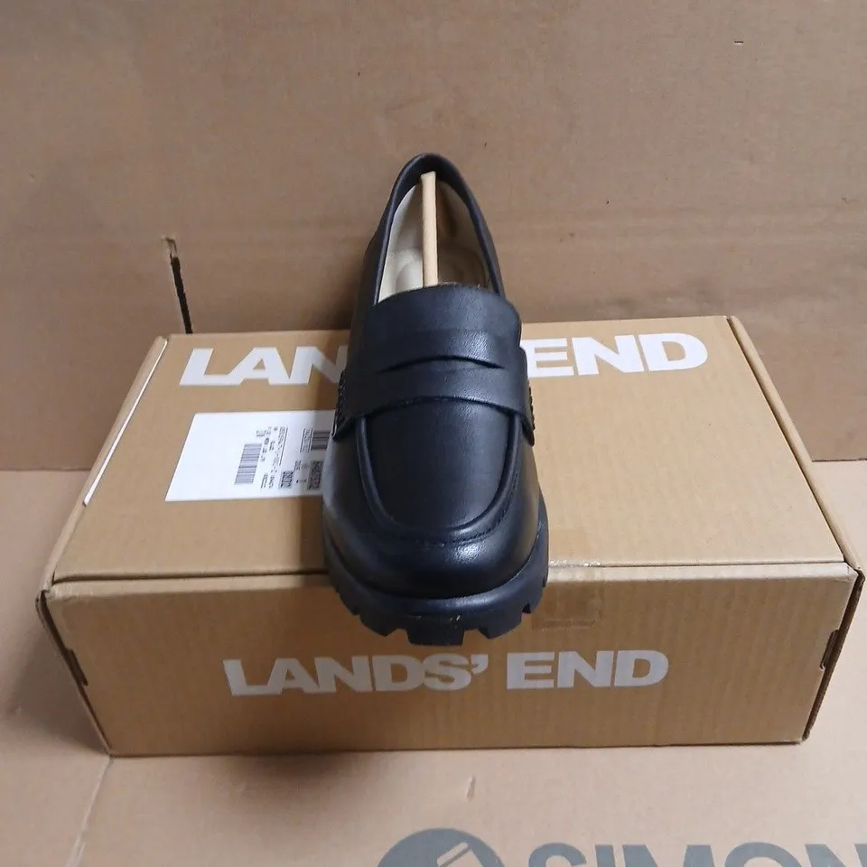 BOXED PAIR OF LANDS' END WOMEN'S LEATHER LOAFERS – BLACK, UK 6.5 