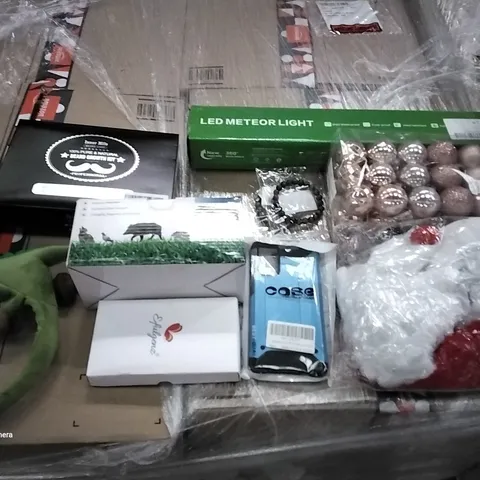 PALLET OF ASSORTED ITEMS INCLUDING SOLAR ANIMAL REPELLER, LED METEOR LIGHT, INDIAN BANGLES, PHONE CASES, BEARD CARE KIT, NATURAL STONE BEAD BRACLET