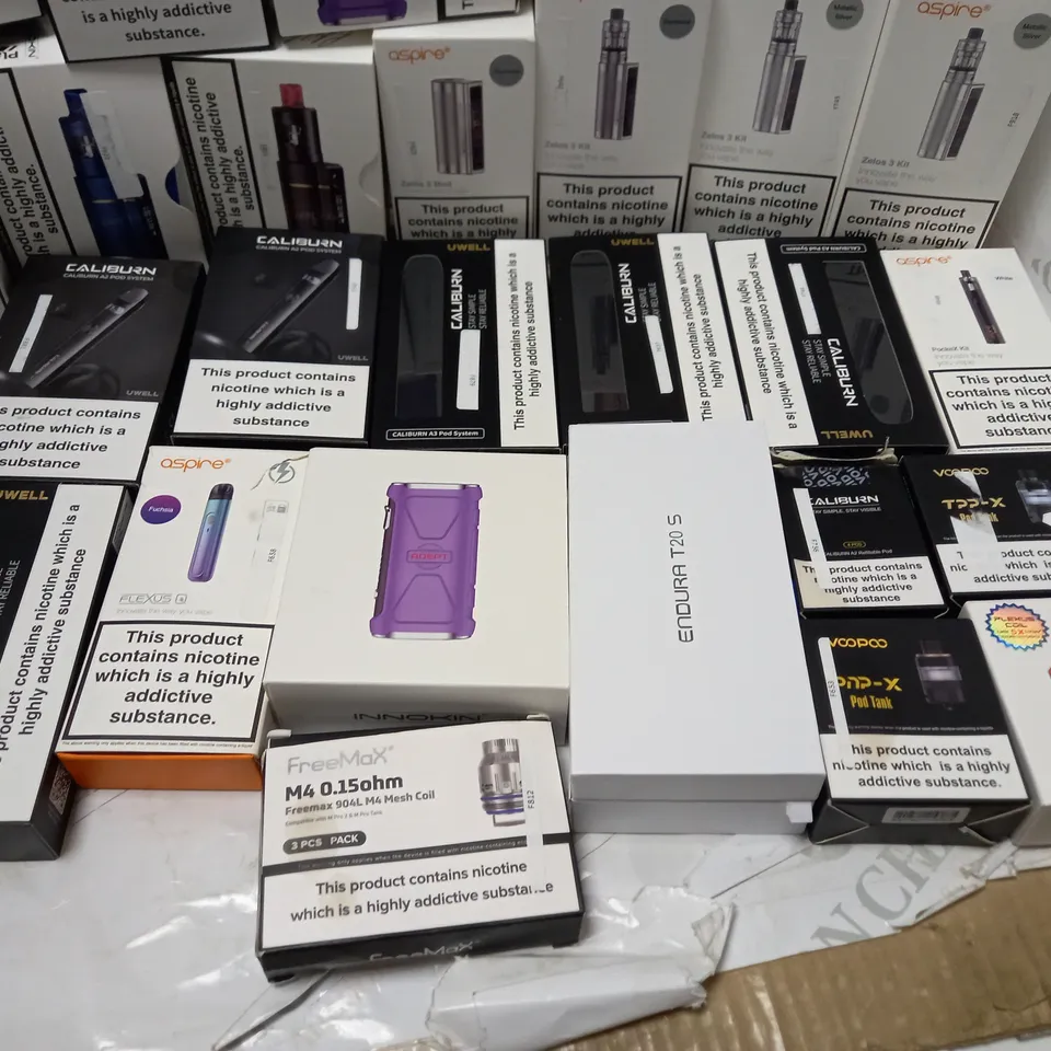 LOT OF APPROX 30 TO INCLUDE ASPIRE POCKEX KIT , ARGUS PRO , UWELL CALIBURN , VOOPOO DRAG X , ENDURA T20-S , ETC