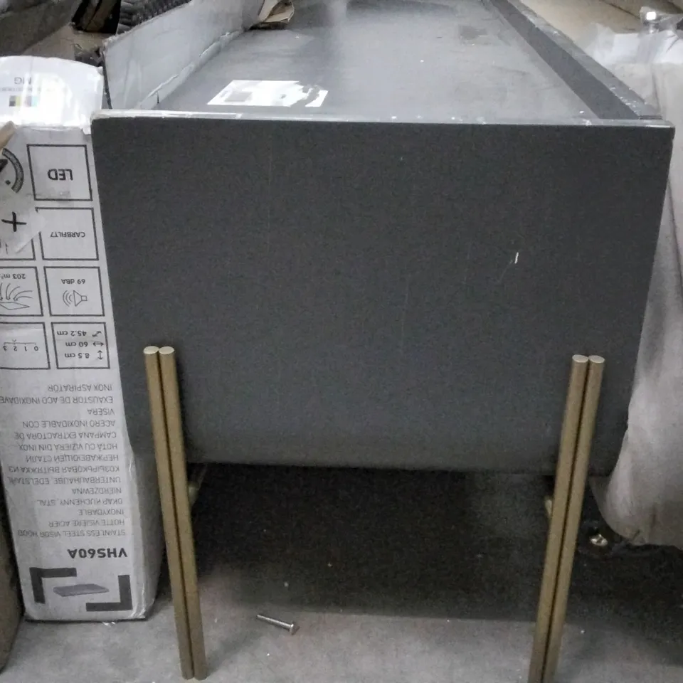 DESIGNER GREY WOOD SIDE UNIT WITH METAL LEGS