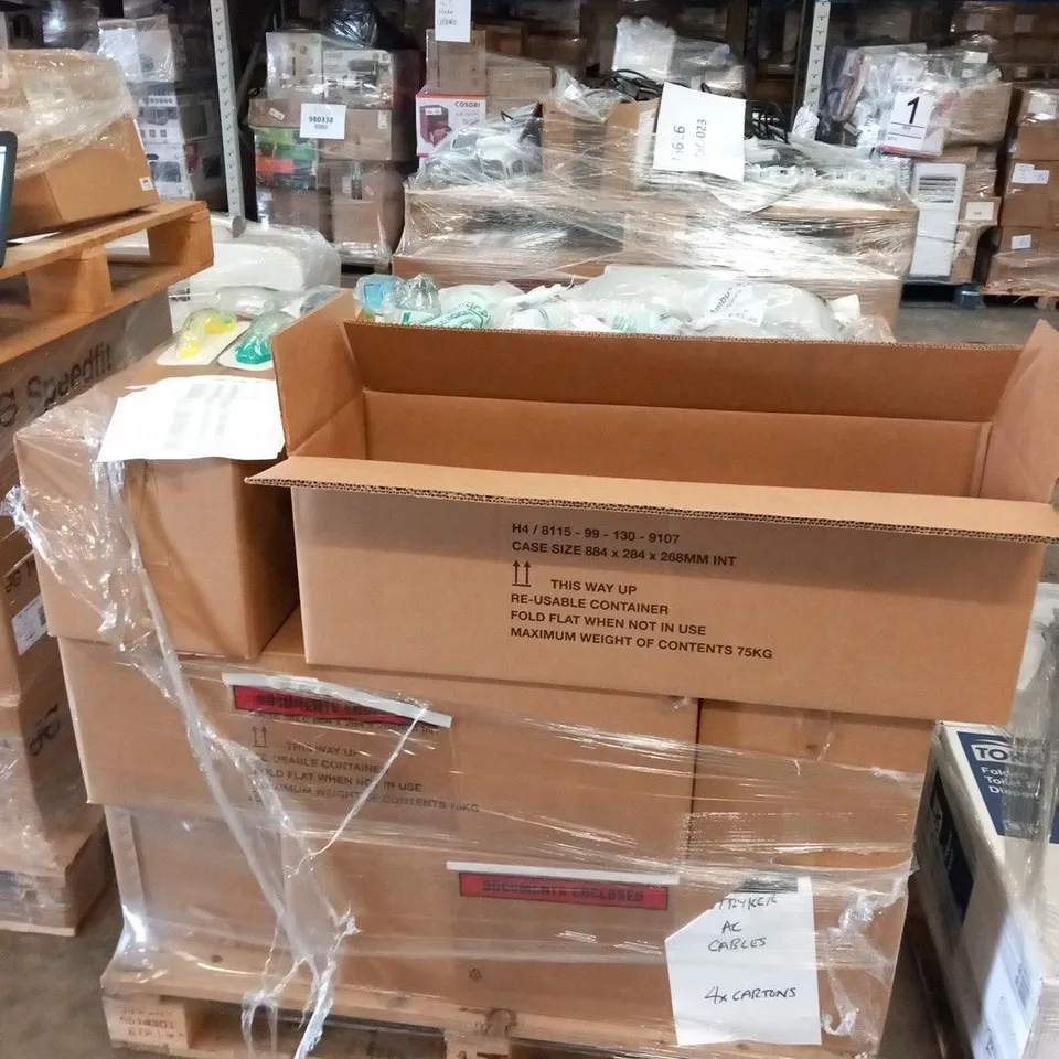 PALLET OF APPROXIMATELY 12 BOXED MECHANICAL VENTILATOR CONSUMABLES KITS TO INCLUDE; MANUAL RESUS BAG, HEAT MOISTURE EXCHANGER MECHANICAL FILTER WITH SAMPLING PORT, FACEMASK ANAESTHETIC, BREATHING CIRC