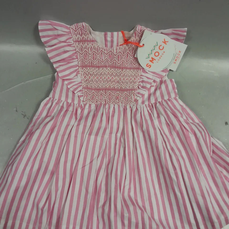 SMOCK LONDON CHILDRENS PINK STRIPE DRESS - 1-2YRS 