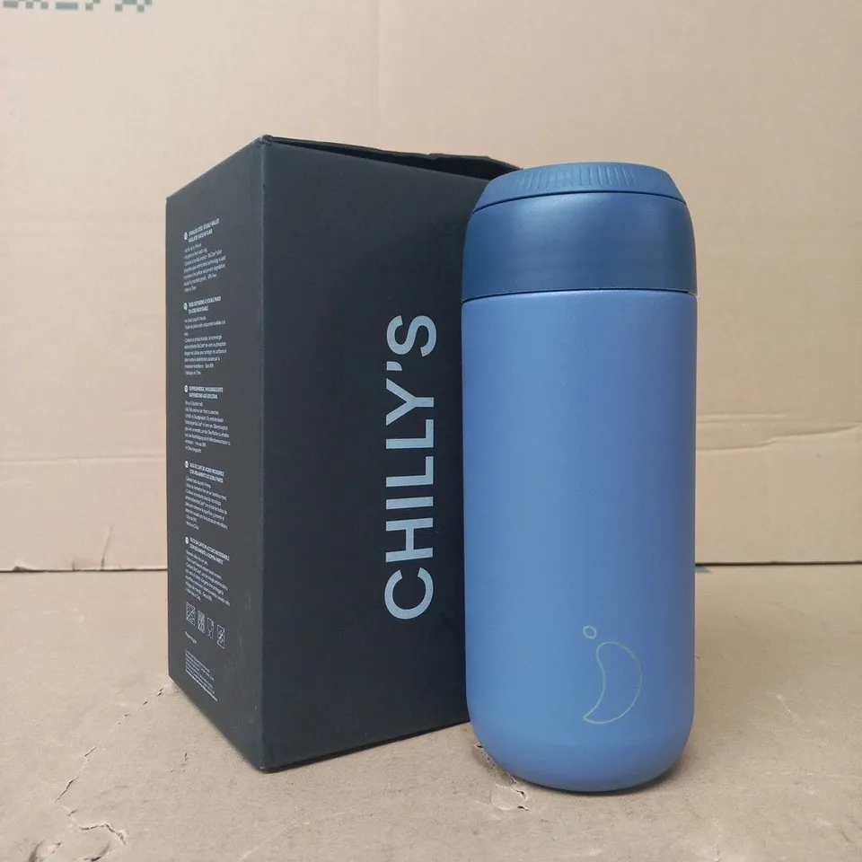 CHILLY'S STAINLESS STEEL DOUBLE-WALLED INSULATED VACUUM FLASK IN BLUE