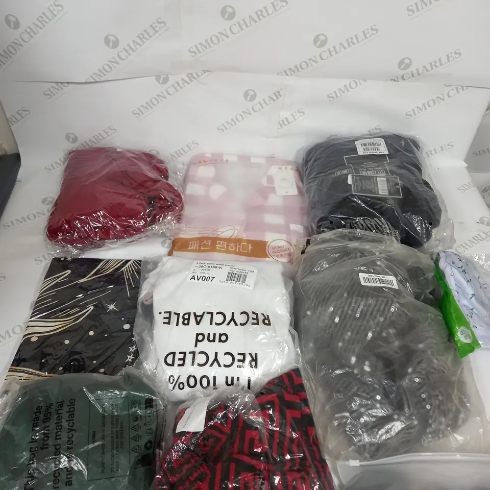 SMALL BOX OF ASSORTED CLOTHING ITEMS TO INCLUDE,JUMPERS, T-SHIRTS ,TROUSER