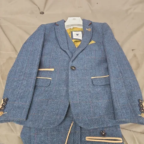 MARC DARCEY MEN'S BLUE HERRINGBONE TWEED SUIT – JACKET & TROUSERS SIZE 11