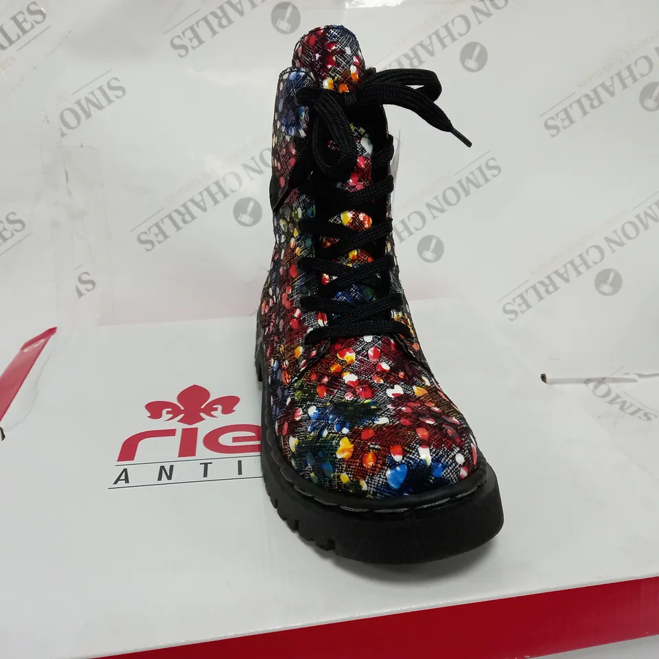 BOXED RIEKER MULTI COLOUR LACE UP BOOTS, MULTI COLOUR - SIZE 5