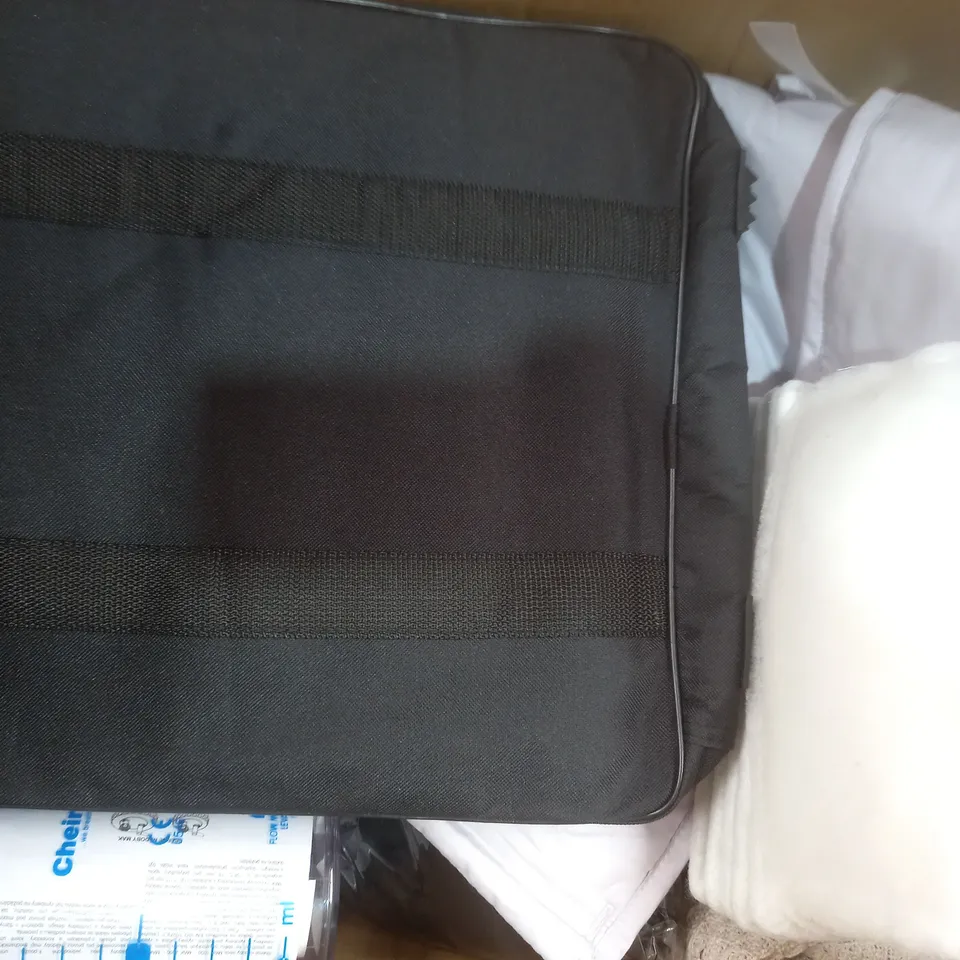 BOX OF APPROXIMATELY 20 ASSORTED HOUSEHOLD ITEMS TO INCLUDE FITTED SHEET, GARDEN OBELISK, NEWBORN NAPPIES, ETC